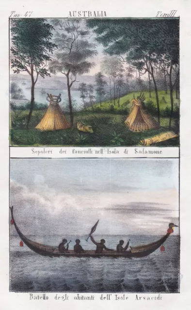 Îles Salomon Papua Neuf Guinée Pâques Island Île de Pâques Polynesia Litho 1840