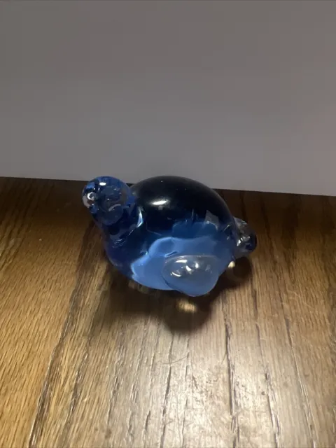 Art Glass Blue Blown Art Glass Turtle Figurine Paperweight Reptile