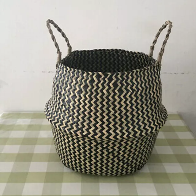 Seagrass Belly Basket Flower Plant Storage Woven Wicker Basket Pot Home DecorsFT