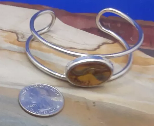Silver Wire Wrapped Spiral Cuff Bracelet  Resin Filled Cabochon 6/12-8