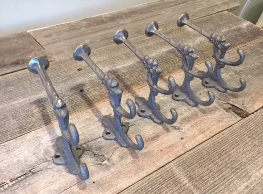 5 Cast Iron Coat Bath Hooks Ornate Victorian Large Hall Tree Wall Towel Entry