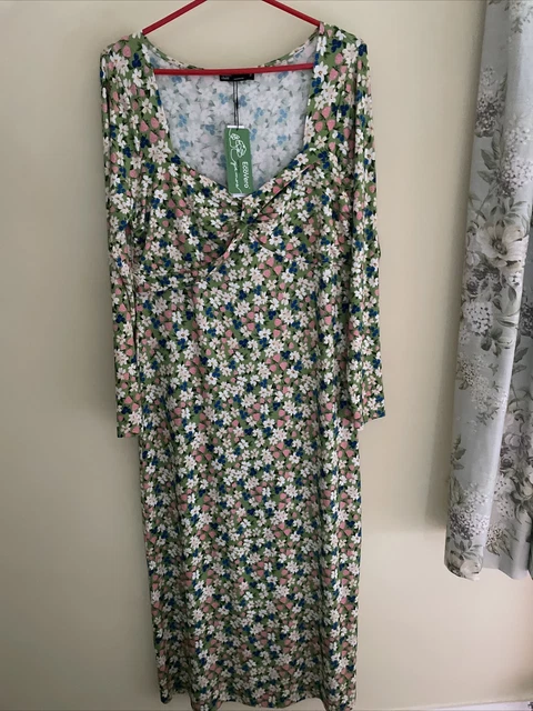 Abito lungo boho con stampa floreale a blocchi di colore