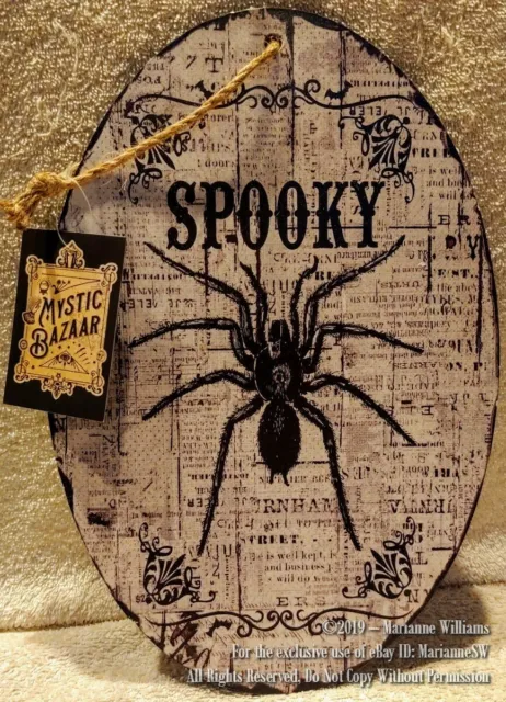 NEW Halloween Welcome Door Wall Hanging Plaque GOTHIC BLACK SPIDER "SPOOKY"