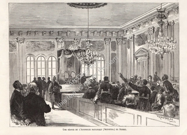 SERBIE SERBIA SRBIJA A session in Parliament Skupština Gravure  Engraving 1876