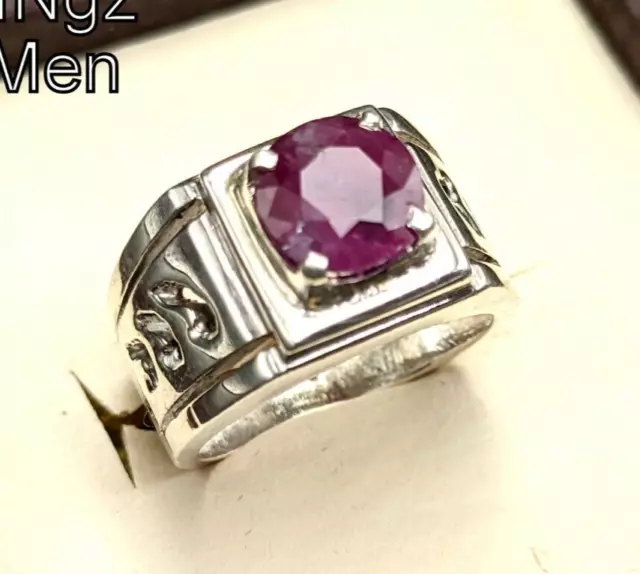 Mens Ruby Ring Faceted Gemstone 925 Sterling Silver Yaqoot Adjustable Sizes 6-15