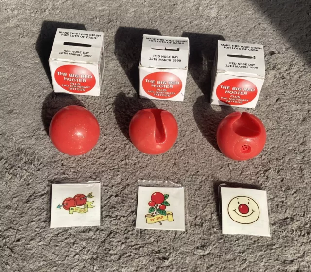 3 x Vintage Red Nose Day Box 1999 'The Big Red Hooter' Squeaky Nose Comic Relief