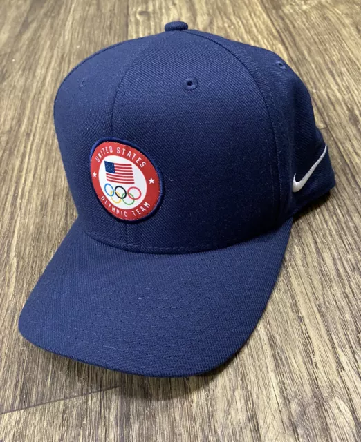 Nike Olympic Team Dri Fit Swoosh Flex Fit M/L Hat Navy Blue Embroidered logo