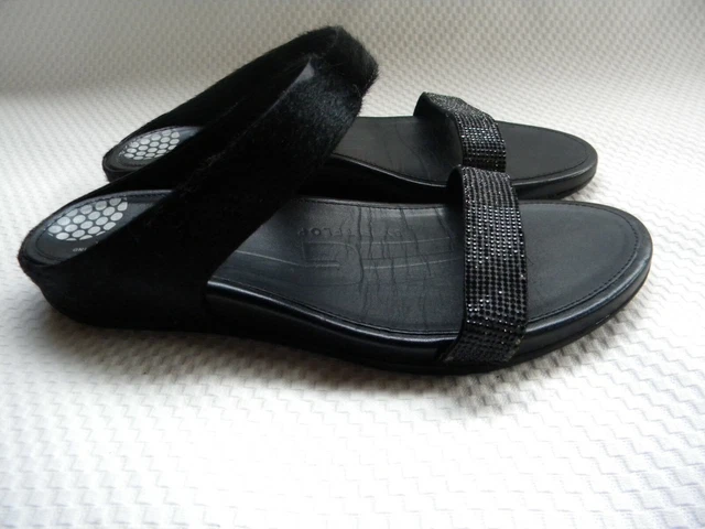 FitFlop BANDA Black Rhinestone & Calf Hair Slide Slip On Sandals Size EU 39 US 7