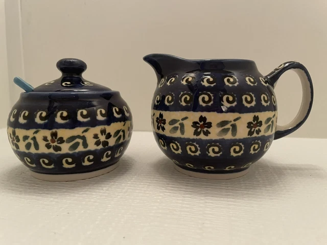 Boleslawiec Polish Pottery Sugar and Creamer Bowls, HAND CRAFTED IN POLAND
