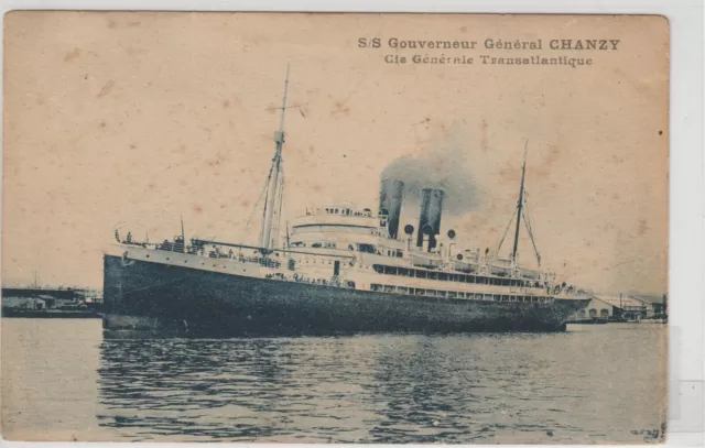 S S Gouverneur General Chanzy Postcard Antique Ship Double Stack French Navy