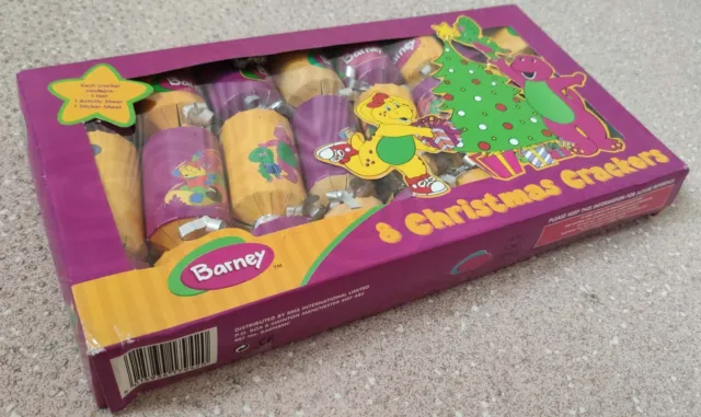 Caja vintage sin abrir de 8 mini galletas navideñas Barney & Friends alrededor de 2004