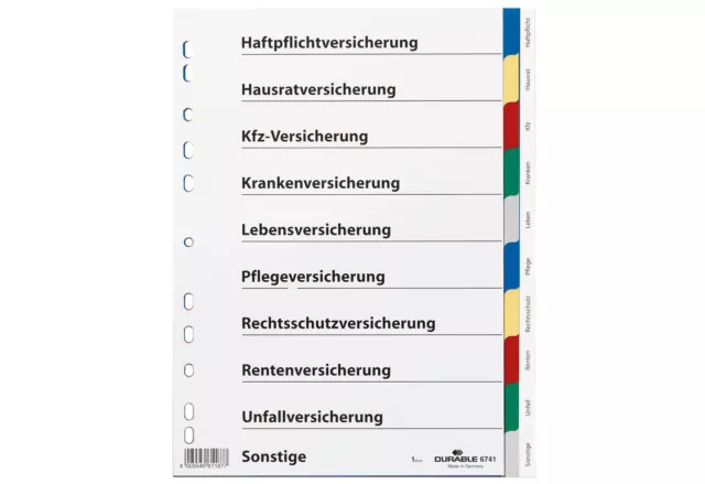 DURABLE Register mit farbigen Taben mit Indexblatt Versicherungen