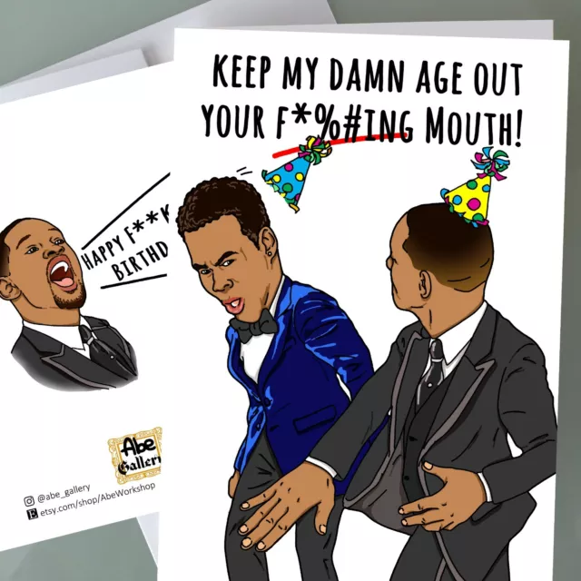 Will Smith Chris Rock Birthday Card, Funny Birthday Card Fan Art Happy Bday Gift