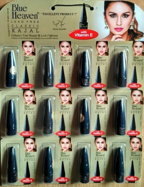 12X BLUE HEAVEN Black Kajal eyeliner Long Lasting Water Resist 12g FREE SHIPPING