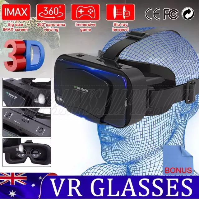 3D Google VR Box Headset Virtual Reality Glasses For Game Movie Smart Phone AU