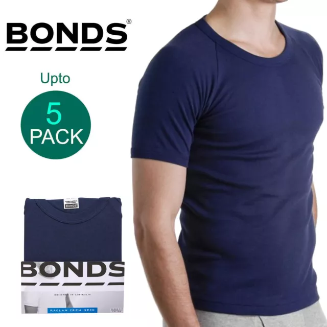 Bonds Crew Round Neck Raglan Blank Plain Basic Mens Navy Blue T‑shirt Tee Top