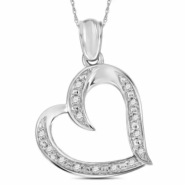 Gorgeous Sterling Silver Real Round Diamonds Heart Pendant 1/8 Cttw Brand New