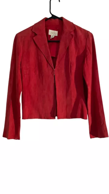 Cache Women’s Blazer Jacket 100% Goat Suede Size Xs Red