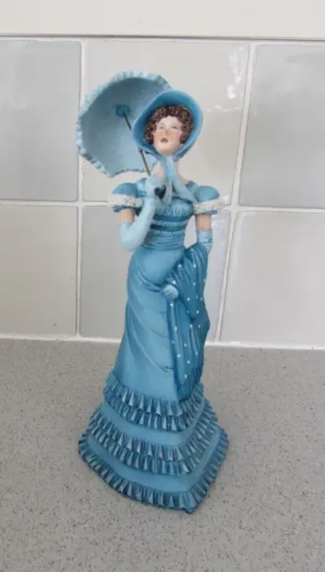 CAPODIMONTE IPA Figure of a Lady  in blue dress and with umbrella. ltd edition