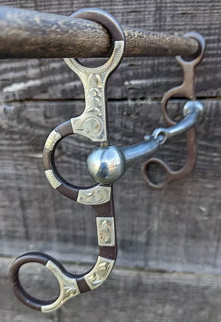 Short Shanked Snaffle Bit - Brown Iron - Silver - 5 1/2" Mouth - 6" Cheek