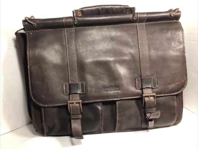 Kenneth Cole Reaction Brown Leather Messenger Bag Laptop Case Briefcase