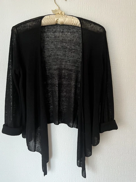 Eileen Fisher schwarz gestrickte Wasserfall-Cardigan - Größe XXS