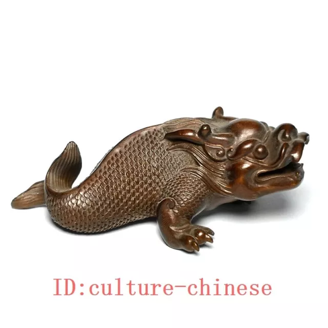 L 10 CM Old Chinese Boxwood Hand Carved Dragon Baby Figure Statue Ornament Gift