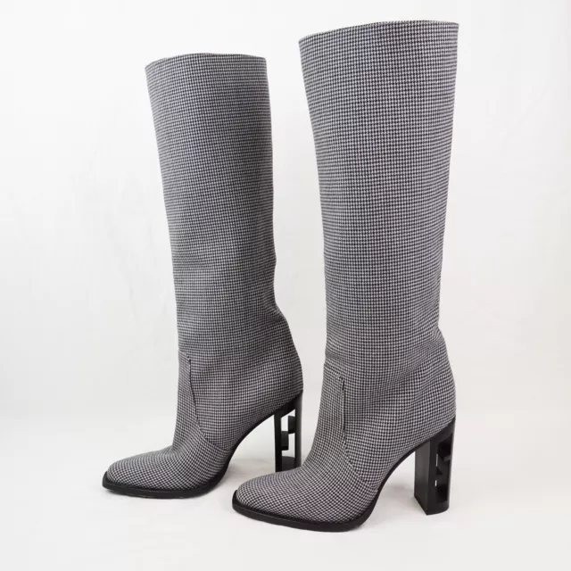 Fendi Knee-High Heeled Boots In Houndstooth Pattern - Women's Size EU 39