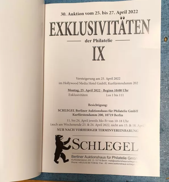 Exklusivitäten der Philatelie IX 30 Auction 25 bis 27 April 2022 Berlin Katalog 2