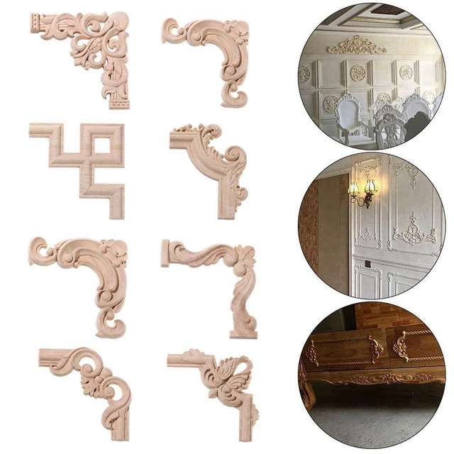 Appliques décoratives en bois Coin appliqué Onlay Decal Fleur ondulée sculptée