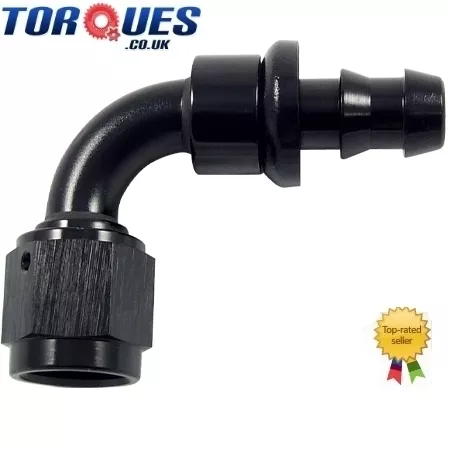 AN -10 (10AN JIC AN10) 90 Degree Push-On Socketless Fuel Hose Fitting In Black