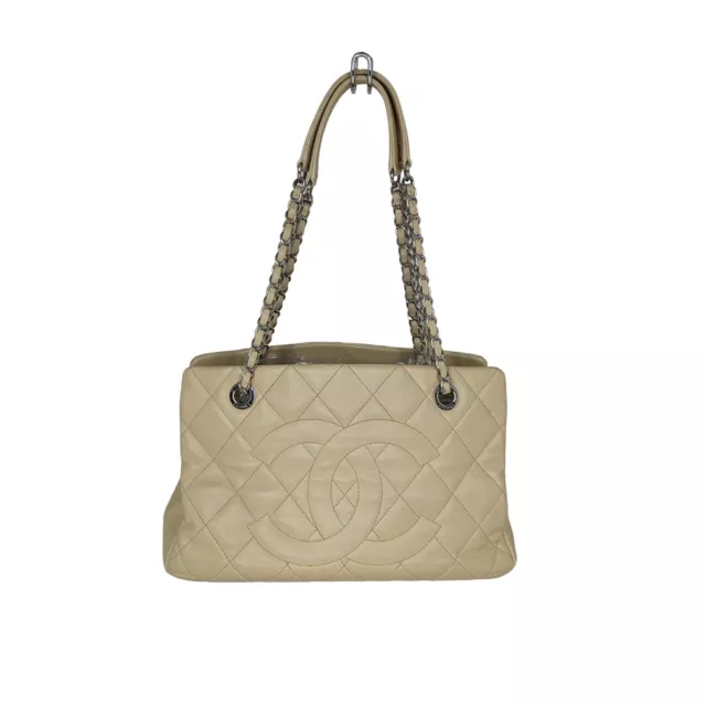 CHANEL Suede Quilted CC Timeless Shopping Tote Beige 1274852