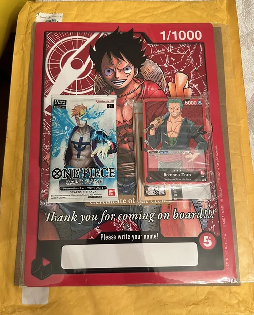ONE PIECE CARD Game Grand Prize Certificate 1/1000 Crew Oversized Luffy