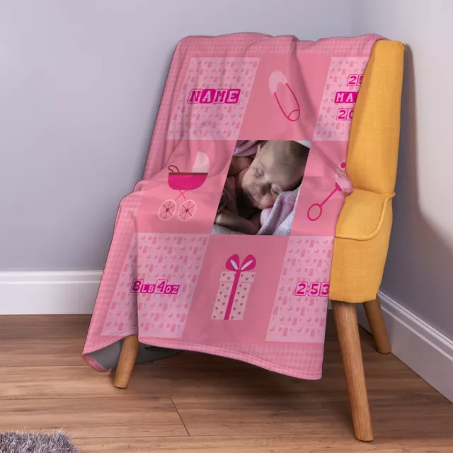 Personalisierte Baby Mädchen rosa Foto Design weiche Vlies Überwurfdecke Neugeborenes Geschenk