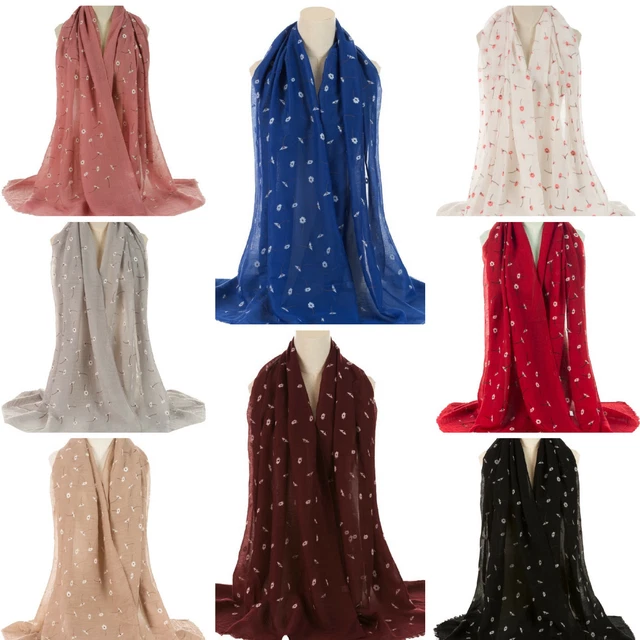 Écharpe Maxi Imprimé Floral Coquelicot - 100% Viscose, Longue, Enveloppante, Sarong, Neuf Sans étiquette