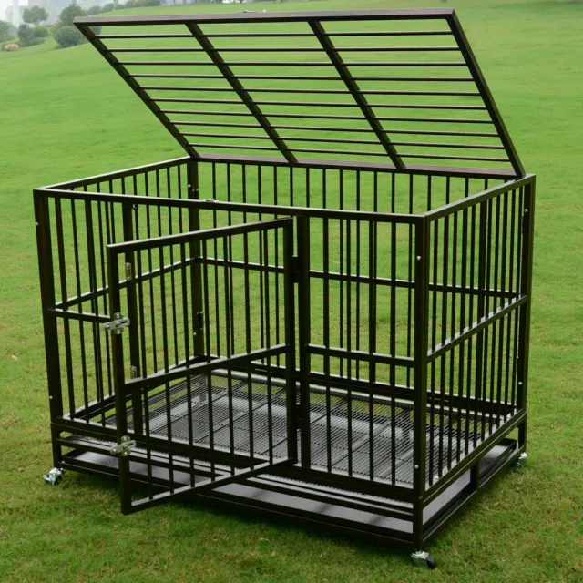 3XL Metal Folding Dog Cage Crate Kennel Pet Playpen w/ Tray & Wheels Up to 100kg
