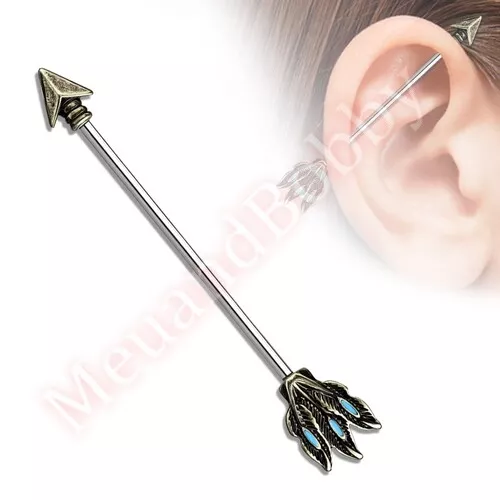 14G 38mm Tribal Arrow Industrial Barbell Ear Ring Bar Body Piercing Jewellery