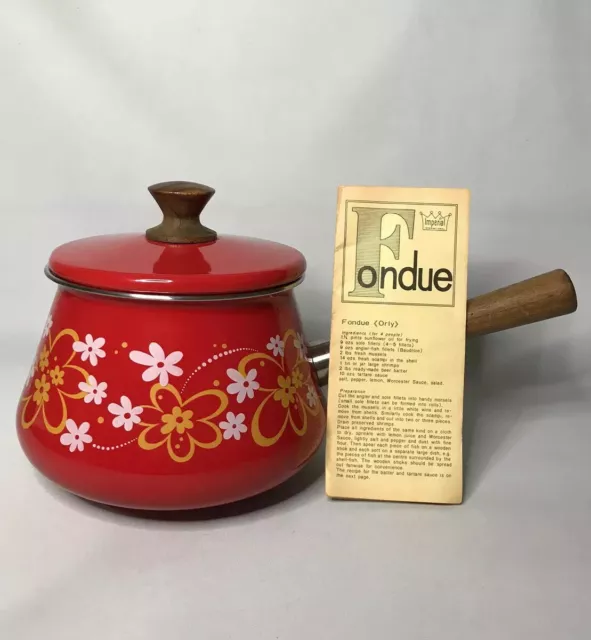 Vintage Retro Imperial Fondue Pot Yellow White Flower MCM Pattern Recipe Leaflet 2