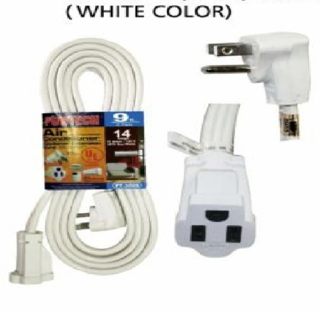 WHITE HEAVY DUTY 9ft Air Condition Appliance Extension Cord 14 Gauge