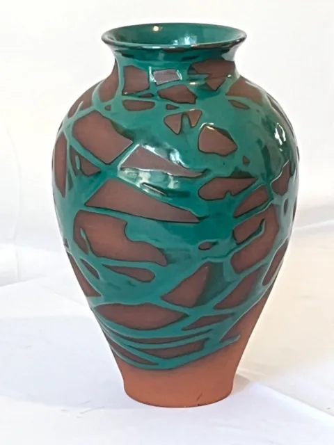 J Mehr Earthenware Red Clay Pottery Vase Tenmoku Style Signed 10.5” tall