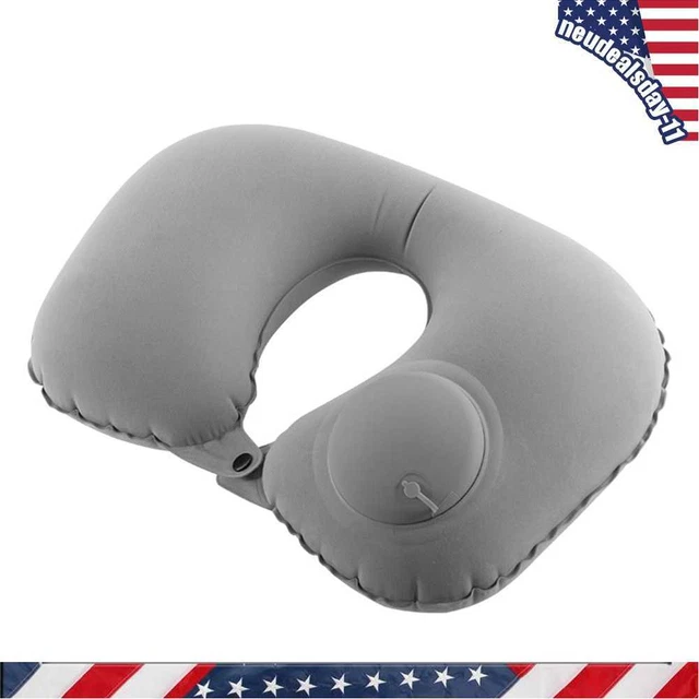 Inflatable Neck Pillow Support U Shaped Travel Pillow for Car Auto (Grey)