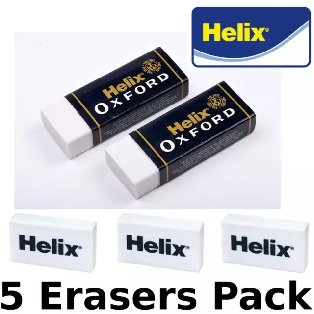 Helix Oxford & Soft Pencil Erasers Rubber Premium Quality Hb School Art - 5 Pack