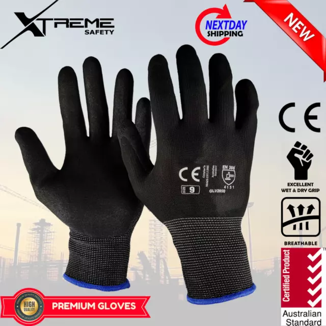NEW Xtreme Black Safety Gloves Nitrile Mechanical Sandy Work Gloves 12 Pairs