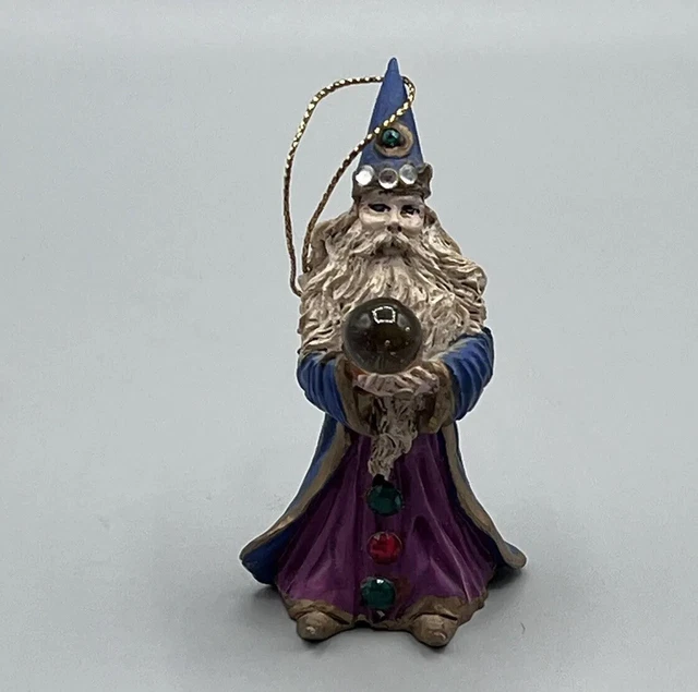 Vintage Resin Wizard with Crystal ball orb Christmas Tree Ornament