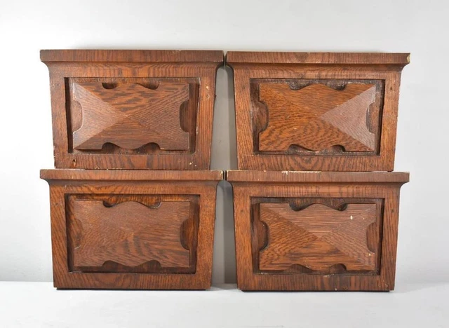 4 Antique Oak Pediment End Caps Door Trim Surround