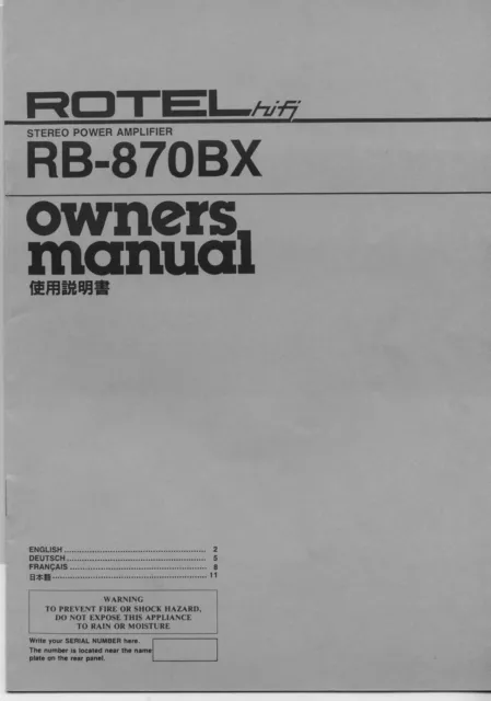 Bedienungsanleitung-Operating Istruzioni per Rotel RB-870 Bx