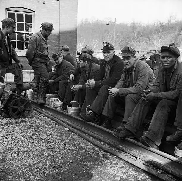 Coal miners gathered near Montour No 4 mine Pittsburgh Coal Company- Old Photo