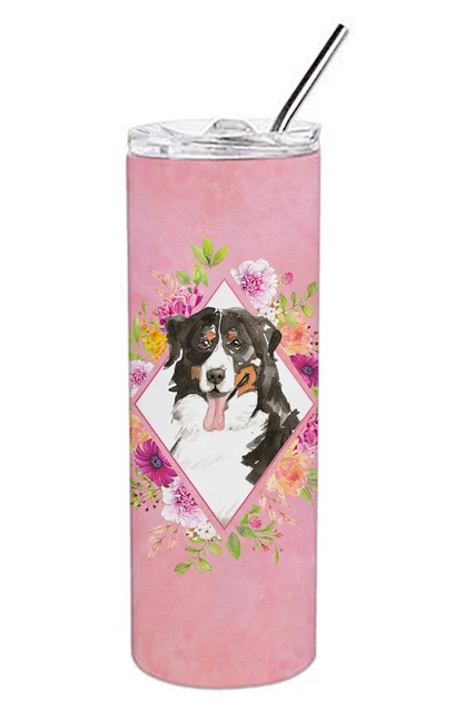 Bernese Mountain Dog Pink Flowers Stainless Steel 20 oz Tumbler CK4264TBL20