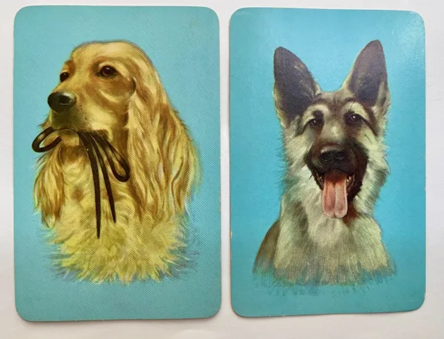 Vintage Swap Card / Playing Card Pair of Dogs Golden Retriever German Shepherd