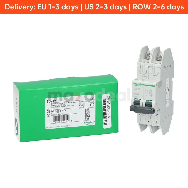 Disjoncteur Miniature Schneider Electric C60SP, 2 Pôles, 32A Courbe D - Modèle M9F23232